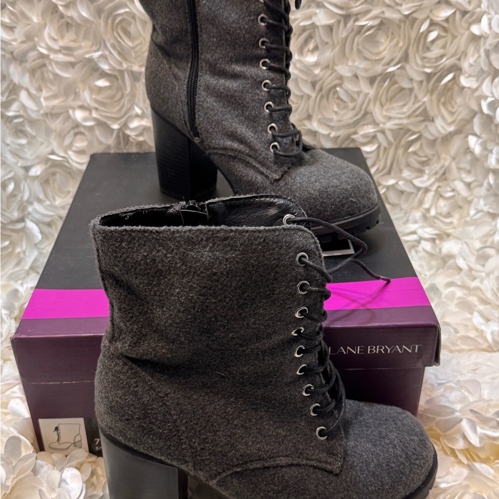 Lane Bryant Gray Lace Up Boots with Chunky Heel
